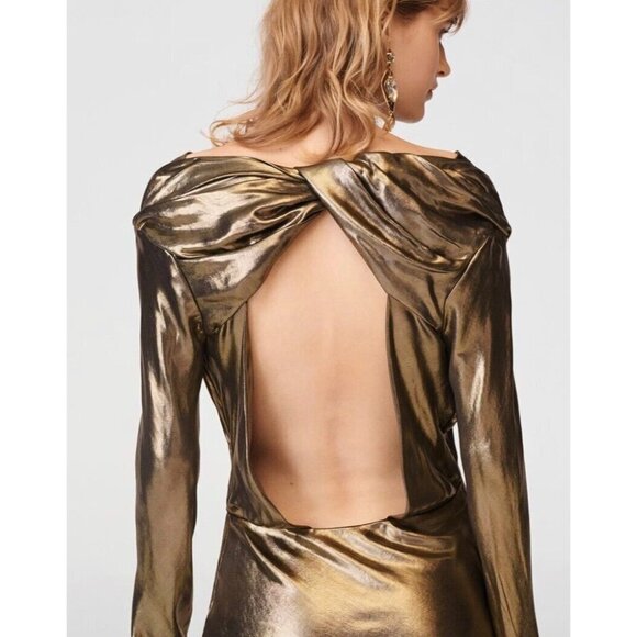 NWT Zara Collection 14 Season  A/W 2023 Metallic Bias Cut Long Sleeve Dress M - Picture 4 of 5